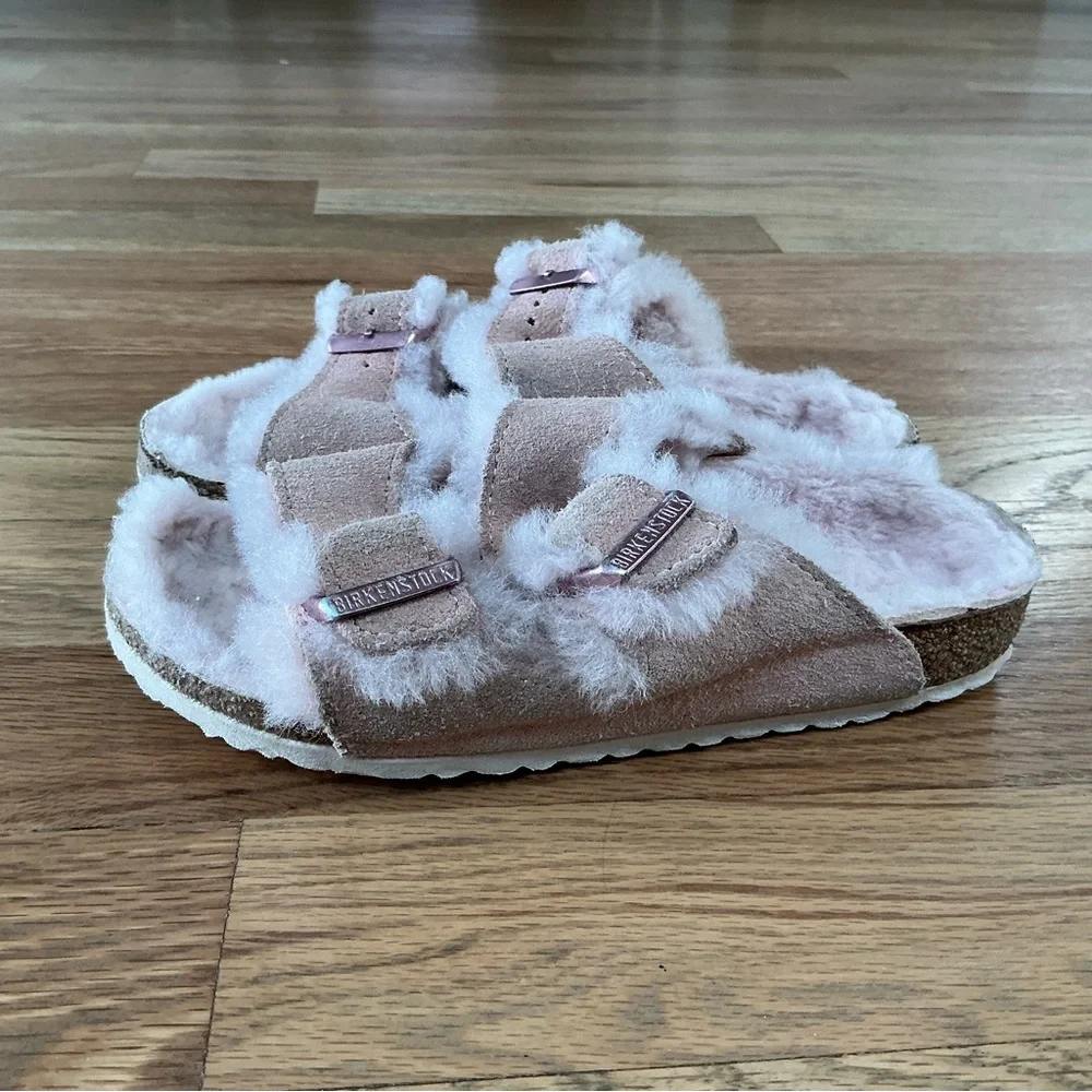 Birkenstock Arizona Shearling Pink Clay Suede Leather Size 29 Toddler